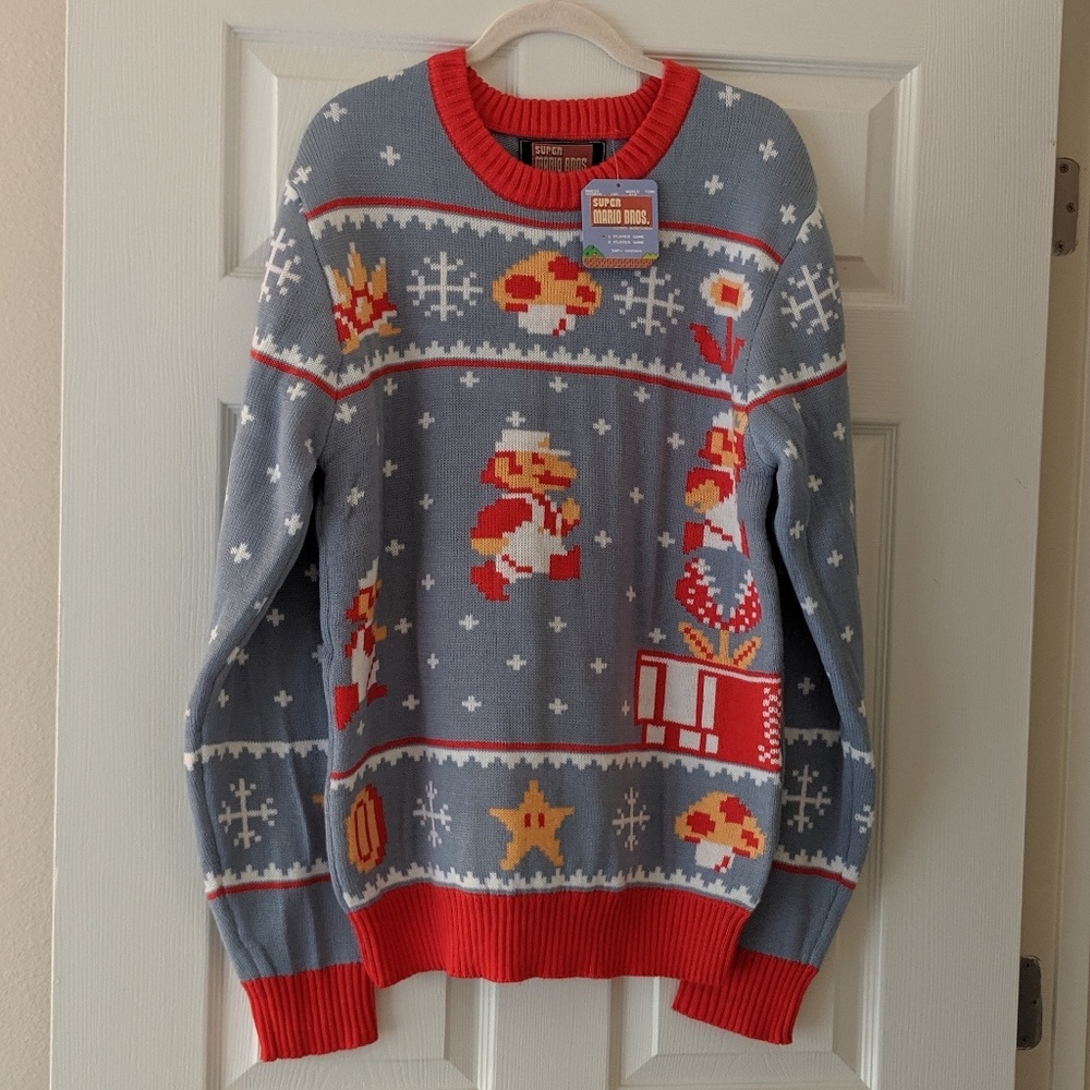 ThinkGeek Men's Mario Bros Christmas Sweater, XL